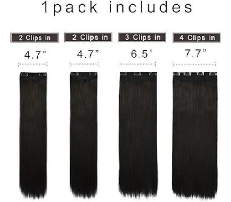 REECHO 26 straight clip-in hair Extension - 4 PCS Set, Black Brown